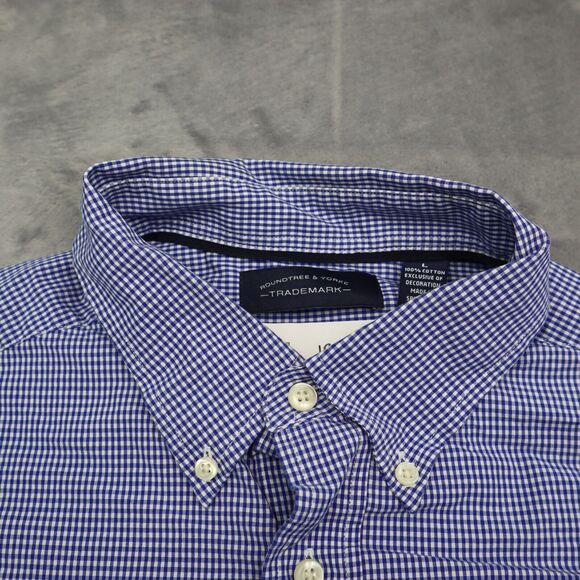 Roundtree Yorke Shirt Mens L Blue Checkered Button Down Long Sleeve Collared Top - Picture 8 of 16